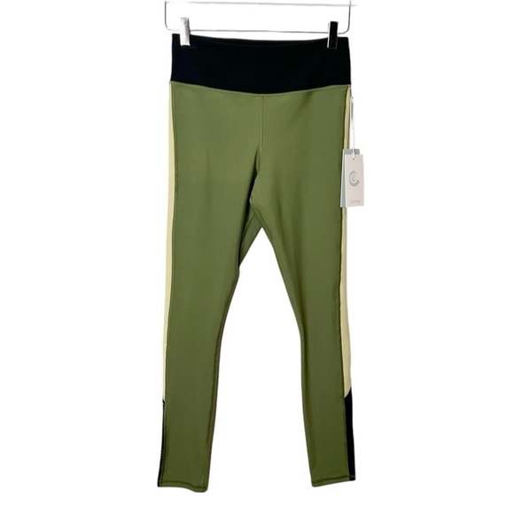 NEW Johnny Was Calme Endurance Mesh Inset Green Bronze Performance Leggings Sz S - Picture 2 of 13